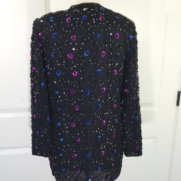 Estate Vintage Silk Patchouli Beaded Jacket - Picture 6 of 8